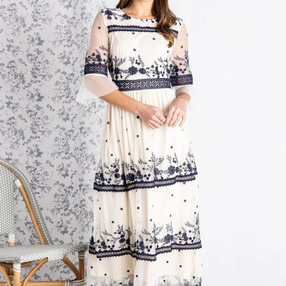 Polagram | Dresses | Polagram Maxi Dress Embroidered Tiered Lace Dress |  Poshmark